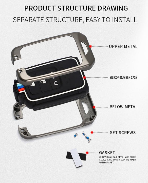 JVCV® Metal Key Cover compatible with Honda City, Elevate, Civic, Jazz, Amaze, CR-V, WR-V, BR-V 3/4 Button Push Button Start Smart Key