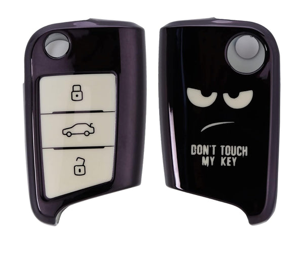 JVCV® TPU Car Key Cover Compatible with Skoda Kushaq Octavia, Kodiaq Superb Folding Key - Don’t Touch My Key