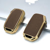 JVCV® Premium Soft Gold Border TPU Leather Pattern Key Cover Compatible with Kia Seltos 2023 Facelift HTX 4 Button Smart Key