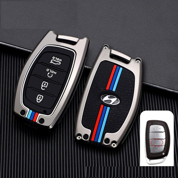 JVCV® Metal Key Cover compatible with Hyundai Alcazar and Creta 4 Button Key