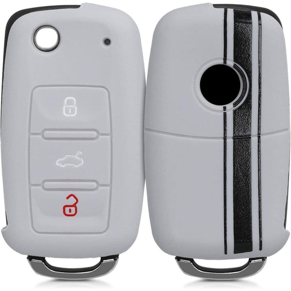 Car Key Cover Compatible with Volkswagen Polo Vento Jetta Ameo Passat and Skoda Rapid Laura Superb Octavia Fabia Yeti Folding Key - Rally Stripe