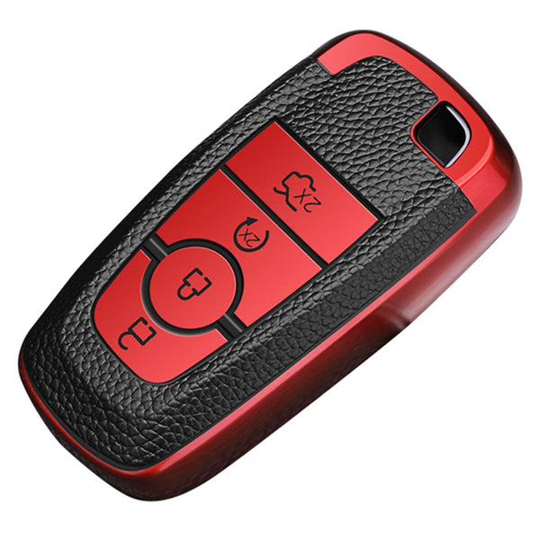 JVCV® Premium Soft TPU Leather Pattern Key Cover Compatible with Ford Ecosport Aspire Freestyle Endeavour Push Button Start Car Key