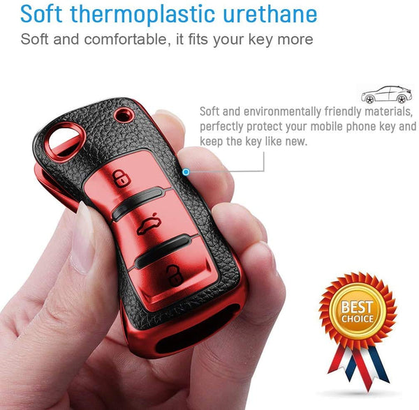 JVCV® Premium Soft TPU Leather Pattern Key Cover Compatible with VW & Skoda Keys