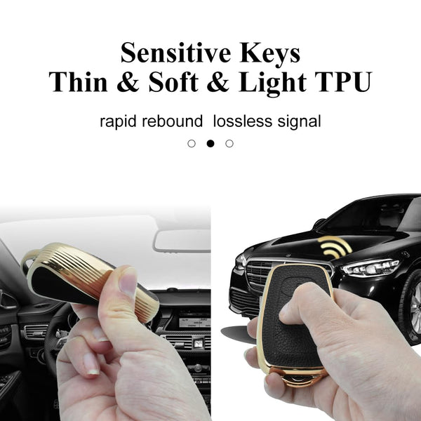 JVCV® Premium Soft Gold Border TPU Leather Pattern Key Cover Compatible with Tata Nexon, Harrier, Tiago EV, Altroz, Tigor, Safari, Nexon EV, Punch, Punch EV 4 Button Smart Key