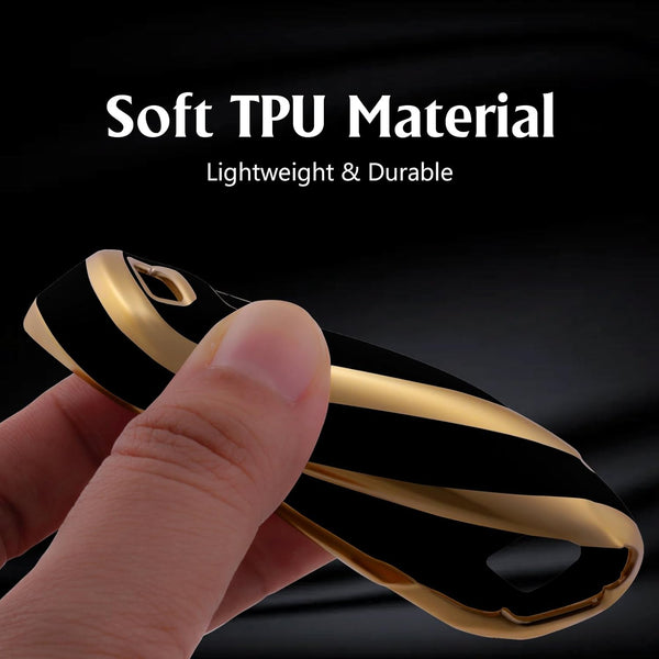 Gold Border TPU Key Cover Compatible with Hyundai Verna 2023 Car 4 Button Smart Key (Black)