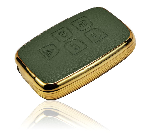JVCV® Premium Soft Gold Border TPU Leather Pattern Key Cover Compatible with Range Rover Evoque Velar Sport Discovery Freelander & Jaguar XF, XJ, XE, F-PACE