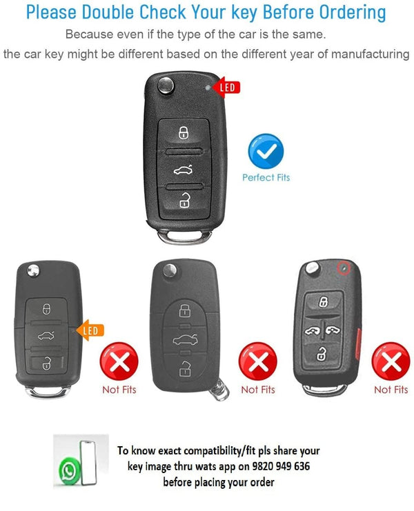 JVCV® Car Key Cover Compatible with Volkswagen Polo Vento Jetta Ameo Passat and Skoda Rapid Laura Superb Octavia Fabia Yeti Folding Key