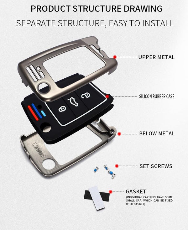 JVCV® Metal Key Cover compatible with Skoda Slavia Kushaq Taigun Tiguan Virtus Octavia Kodiaq Superb Folding Key