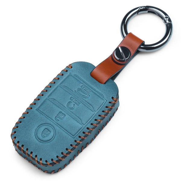 JVCV® Soft Handmade Leather Key Cover Compatible with Kia Sonet Seltos Carens 4 Button Smart Key
