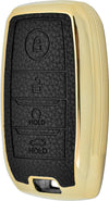 JVCV® Premium Soft Gold Border TPU Leather Pattern Key Cover Compatible with Kia Seltos Sonet Carens 4 Button Smart Key