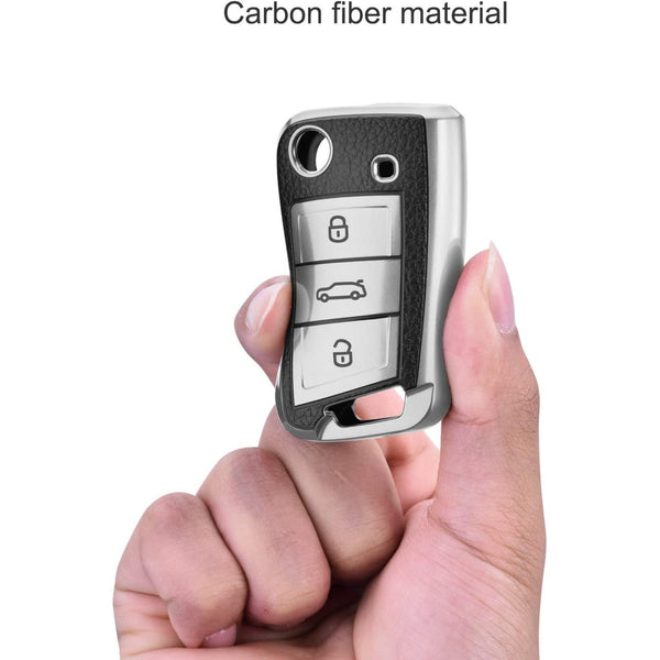 JVCV® Premium Soft TPU Leather-Pattern Key Cover – Compatible with Škoda & Volkswagen Folding Keys