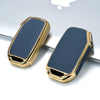 JVCV® Premium Soft Gold Border TPU Leather Pattern Key Cover Compatible with Kia Seltos 2023 Facelift HTX 4 Button Smart Key