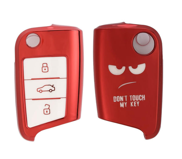 JVCV® TPU Car Key Cover Compatible with Skoda Kushaq Octavia, Kodiaq Superb Folding Key - Don’t Touch My Key