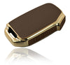 JVCV® Premium Soft Gold Border TPU Leather Pattern Key Cover Compatible with Kia Seltos 2023 Facelift HTX 4 Button Smart Key
