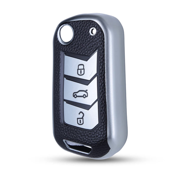 JVCV® Premium Soft TPU Leather Pattern Key Cover Compatible with Mahindra Flip Key