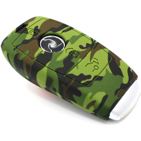 Car Styling Soft Silicone Camouflage Key Cover Compatible with Benz E Series Smart Key (Green Camouflage)