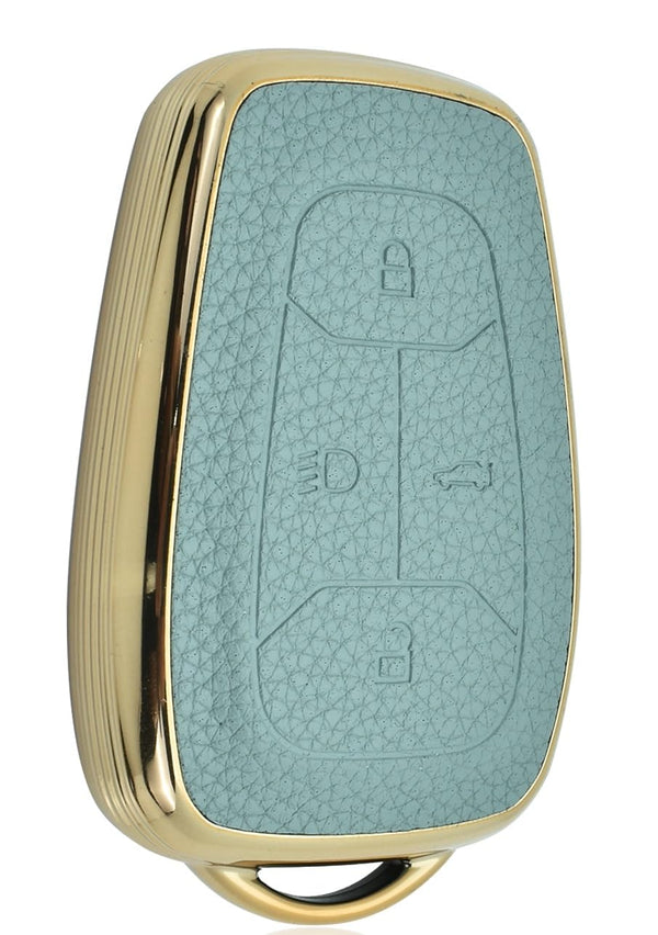 JVCV® Premium Soft Gold Border TPU Leather Pattern Key Cover Compatible with Tata Nexon, Harrier, Tiago EV, Altroz, Tigor, Safari, Nexon EV, Punch, Punch EV 4 Button Smart Key