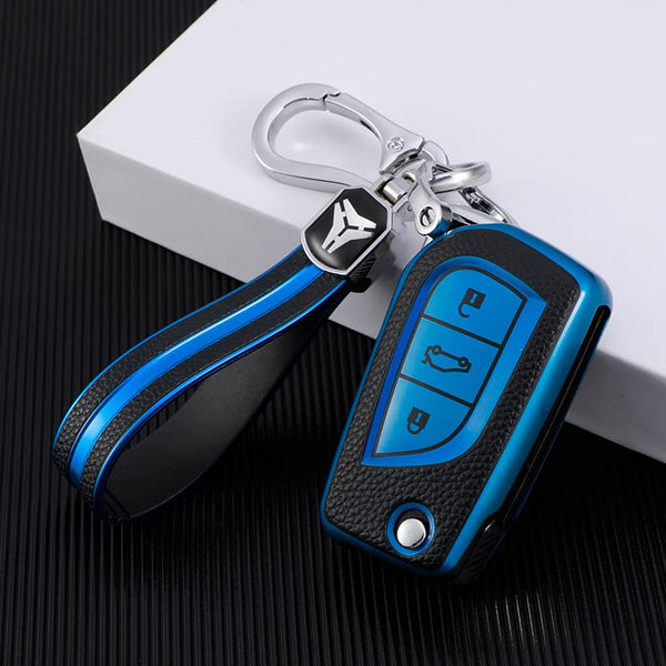 JVCV® Premium Soft TPU Leather Pattern Key Cover Compatible with Toyota Flip Key