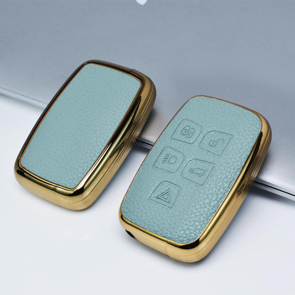 JVCV® Premium Soft Gold Border TPU Leather Pattern Key Cover Compatible with Range Rover Evoque Velar Sport Discovery Freelander & Jaguar XF, XJ, XE, F-PACE