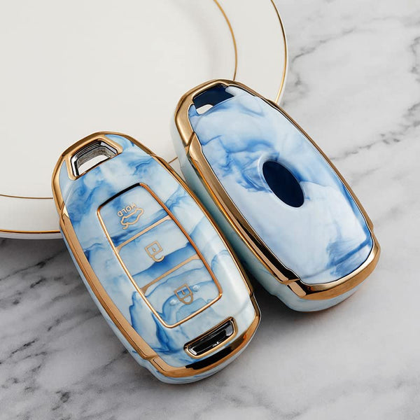 JVCV® Marble Gold Border TPU Key Cover Compatible with Hyundai Verna Push Button Start Car Key