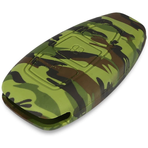 Soft Silicone Camouflage Key Cover Compatible with Ford Ecosport Push Button Start Smart Key (Green Camouflage)
