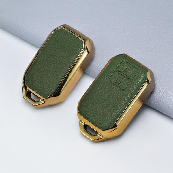 JVCV® Premium Soft Gold Border TPU Leather Pattern Key Cover Compatible with Suzuki Jimny Grand Vitara BALENO XL6 Swift ERTIGA DZIRE FRONX Urban Cruiser Glanza Hyryder 2 Button Smart Key