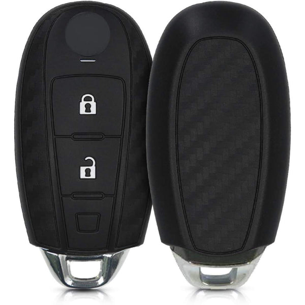 Silicone Carbon Fiber Pattern Key Cover Compatible With Maruti Suzuki Baleno Ciaz Vitara Brezza S Cross Swift Ignis And Toyota Urban Cruiser Smart Key (Black)