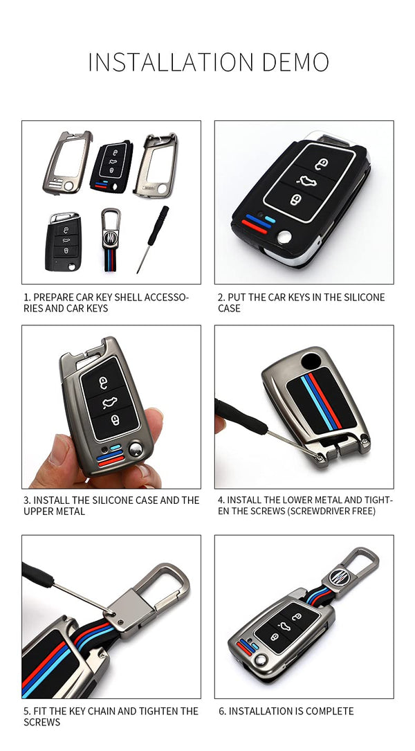 JVCV® Metal Key Cover compatible with Skoda Slavia Kushaq Taigun Tiguan Virtus Octavia Kodiaq Superb Folding Key