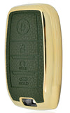 JVCV® Premium Soft Gold Border TPU Leather Pattern Key Cover Compatible with Kia Seltos Sonet Carens 4 Button Smart Key
