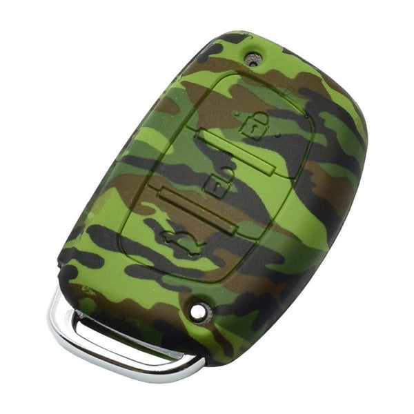 Car Styling Soft Silicone Camouflage Key Cover Compatible with Hyundai Push Button Start Smart Key - (Green Camouflage)