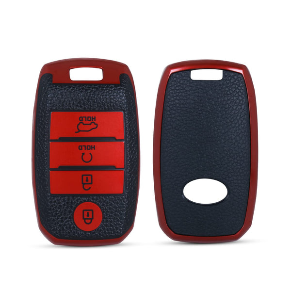 JVCV® Premium Soft TPU Leather Pattern Key Cover Compatible with Kia Smart Key