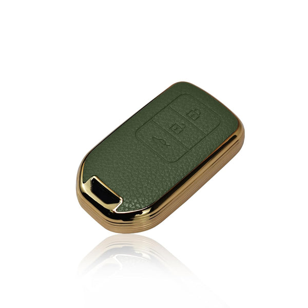 JVCV® Premium Soft Gold Border TPU Leather Pattern Key Cover Compatible with Honda City, Elevate, Civic, Jazz, Amaze, CR-V, WR-V, BR-V 3/4 Button Push Button Start Smart Key