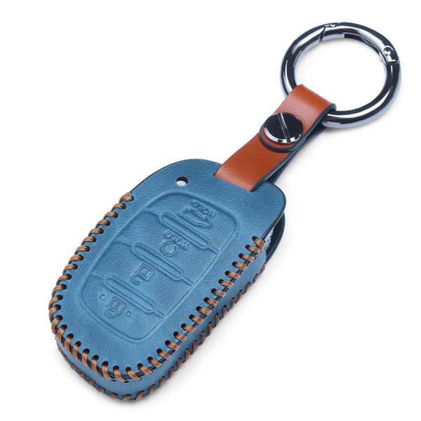 JVCV® Soft Handmade Leather Key Cover Compatible with New Hyundai Alcazar and Creta 4 Button Smart Key