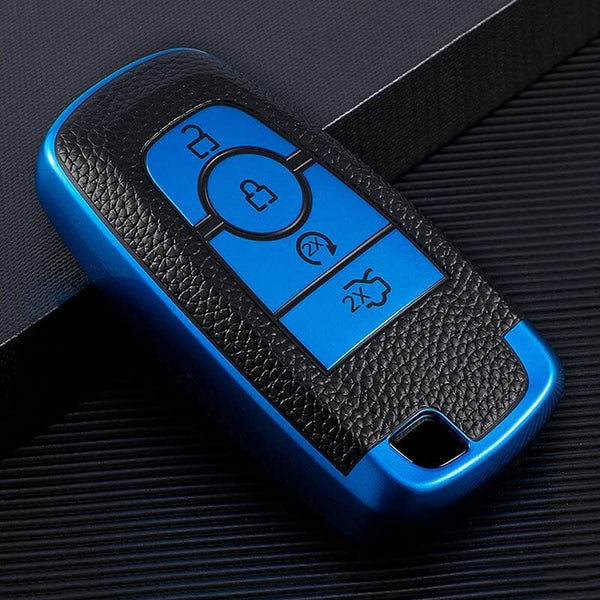 JVCV® Premium Soft TPU Leather Pattern Key Cover Compatible with Ford Ecosport Aspire Freestyle Endeavour Push Button Start Car Key