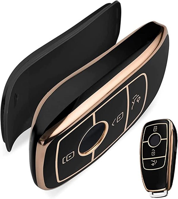 JVCV® Gold Border TPU Key Cover – Compatible with Mercedes-Benz E-Series Smart Key