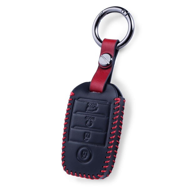 JVCV® Soft Handmade Leather Key Cover Compatible with Kia Sonet Seltos Carens 4 Button Smart Key