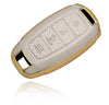 JVCV® Premium Soft Gold Border TPU Leather Pattern Key Cover Compatible with New Hyundai Verna and i20 NLine 4 Button Car Key