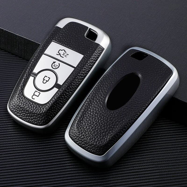 VCV® Premium Soft TPU Leather Pattern Key Cover Compatible with Ford Ecosport Aspire Freestyle Endeavour Push Button Start Car Key