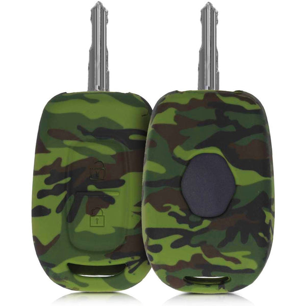 Car Styling Soft Silicone Camouflage Key Cover Compatible with Renault Kiger, Kwid, Duster 2016, Triber 2 Button Remote Key (Green Camouflage)