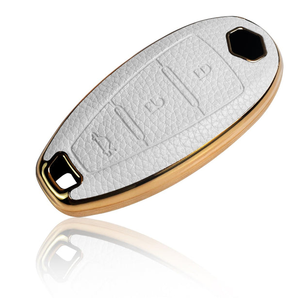 JVCV® Premium Soft Gold Border TPU Leather Pattern Key Cover Compatible with Maruti Suzuki 2 and 3 Button Baleno Ciaz Vitara Brezza S Cross Swift Ignis and Toyota Urban Cruiser Smart Key