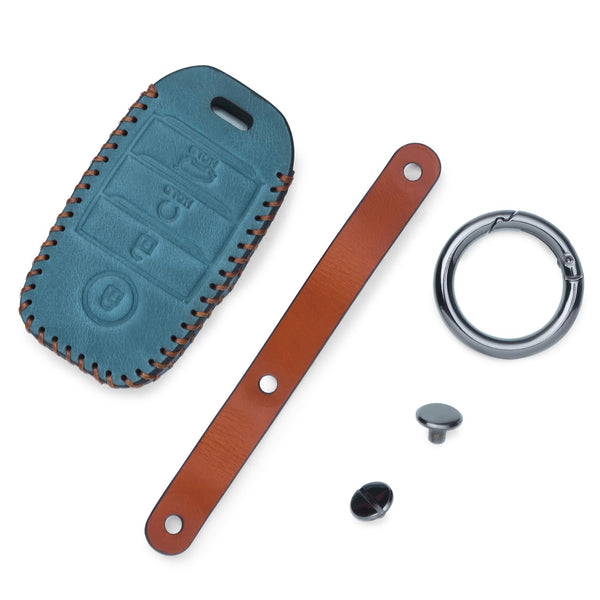 JVCV® Soft Handmade Leather Key Cover Compatible with Kia Sonet Seltos Carens 4 Button Smart Key