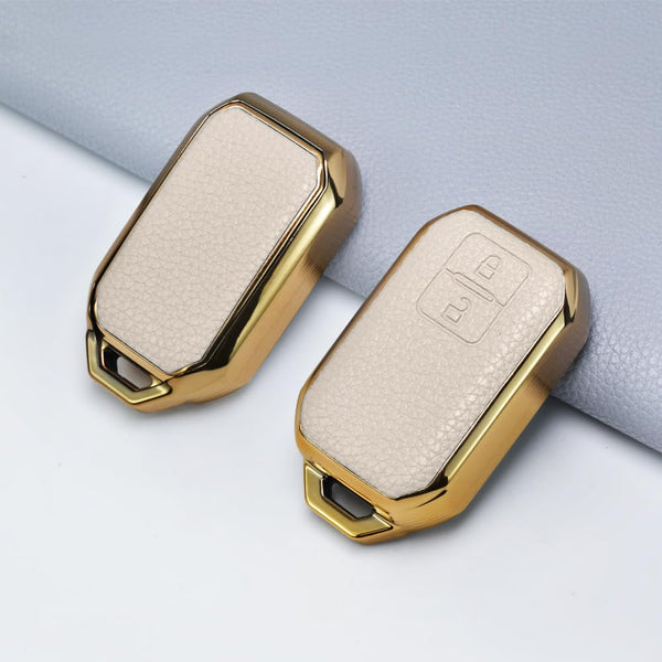 JVCV® Premium Soft Gold Border TPU Leather Pattern Key Cover Compatible with Suzuki Jimny Grand Vitara BALENO XL6 Swift ERTIGA DZIRE FRONX Urban Cruiser Glanza Hyryder 2 Button Smart Key