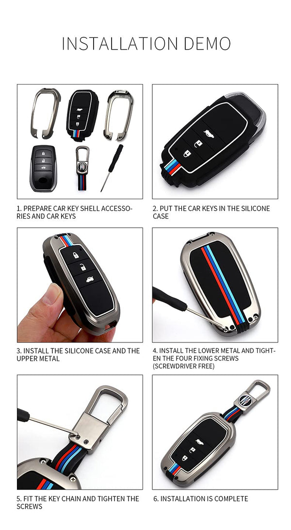 JVCV® Metal Key Cover Compatible with Toyota Fortuner, Hilux, Innova Crysta, Fortuner Legender, Innova HyCross, Land Cruiser 2B/3B Smart Key