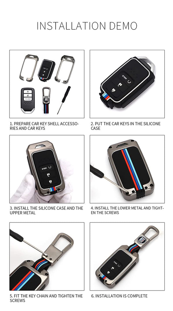 JVCV® Metal Key Cover compatible with Honda City, Elevate, Civic, Jazz, Amaze, CR-V, WR-V, BR-V 3/4 Button Push Button Start Smart Key