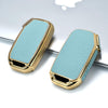 JVCV® Premium Soft Gold Border TPU Leather Pattern Key Cover Compatible with Kia Seltos 2023 Facelift HTX 4 Button Smart Key