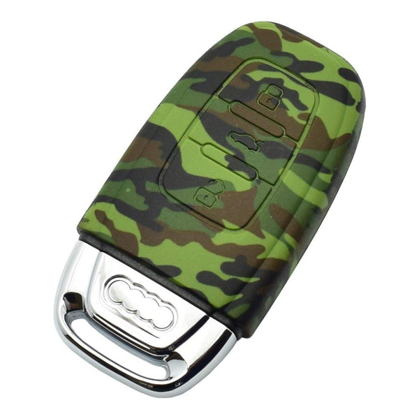 Car Styling Soft Silicone Camouflage Key Cover Compatible with Audi Smart Key (Green Camouflage)