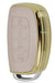 JVCV® Premium Soft Gold Border TPU Leather Pattern Key Cover Compatible with New Hyundai Alcazar and Creta 4 Button Smart Key