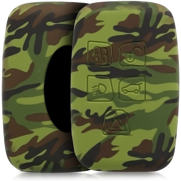 Car Styling Soft Silicone Camouflage Key Cover Compatible with Jaguar & Land Rover Smart Key (Green Camouflage)