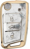 JVCV® Marble Gold Border TPU Key Cover Compatible with Skoda Slavia Kushaq Taigun Tiguan Virtus Octavia Kodiaq Superb T ROC Folding Key
