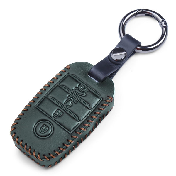 JVCV® Soft Handmade Leather Key Cover Compatible with Kia Sonet Seltos Carens 4 Button Smart Key